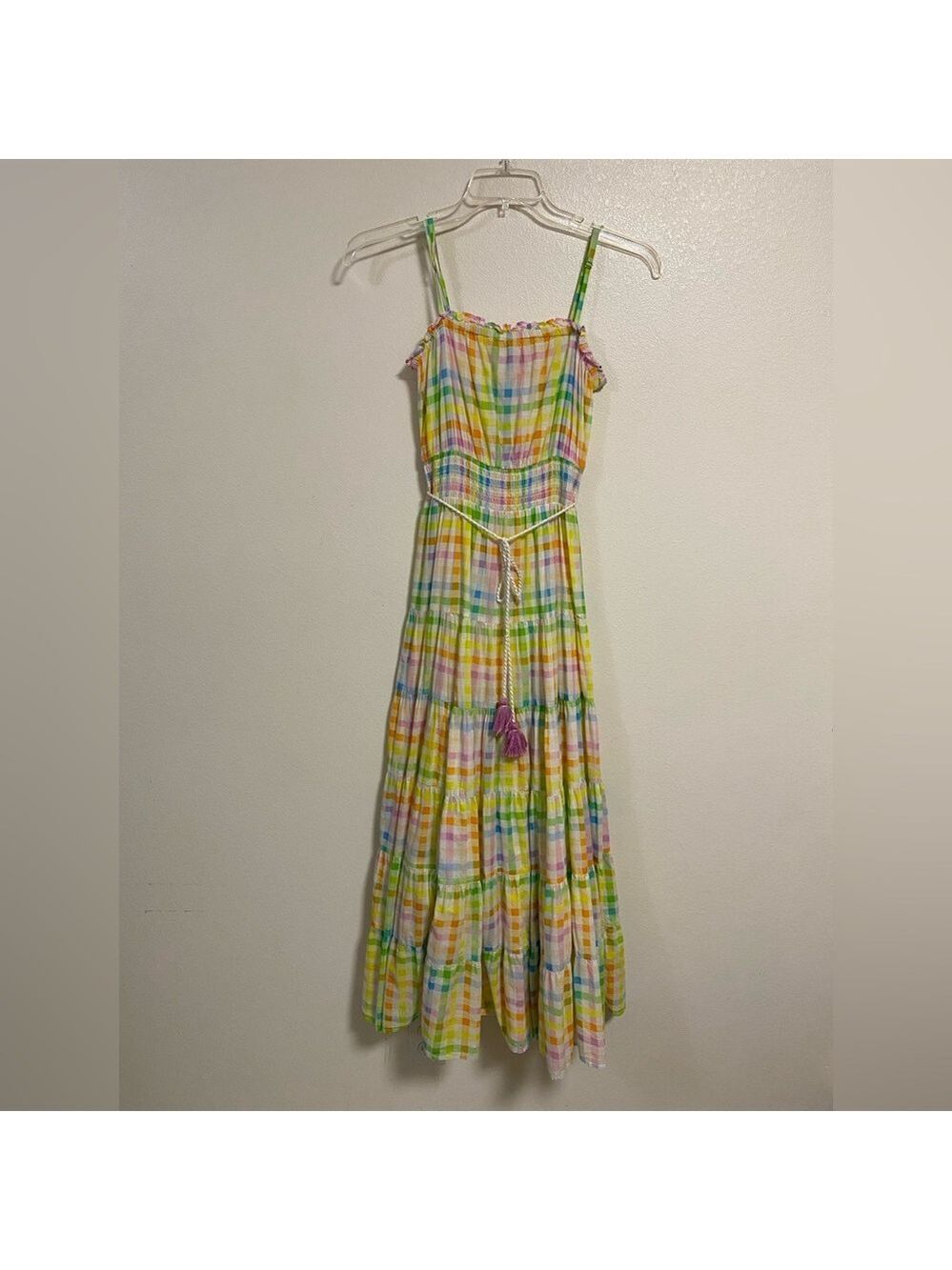 Playa Lucila Dress Women’s Size Small Rainbow Gingham tiered Maxi Dress